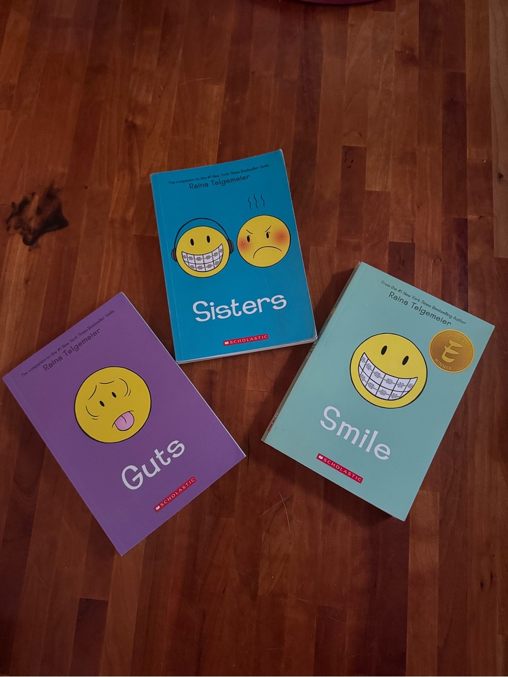 Scholastic Kids Books - Purple, Teal, Blue Covers (Sisters, Guts, Smile)